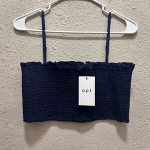 O.P.T One Pretty Time Navy Smocked Crop Top NWT M